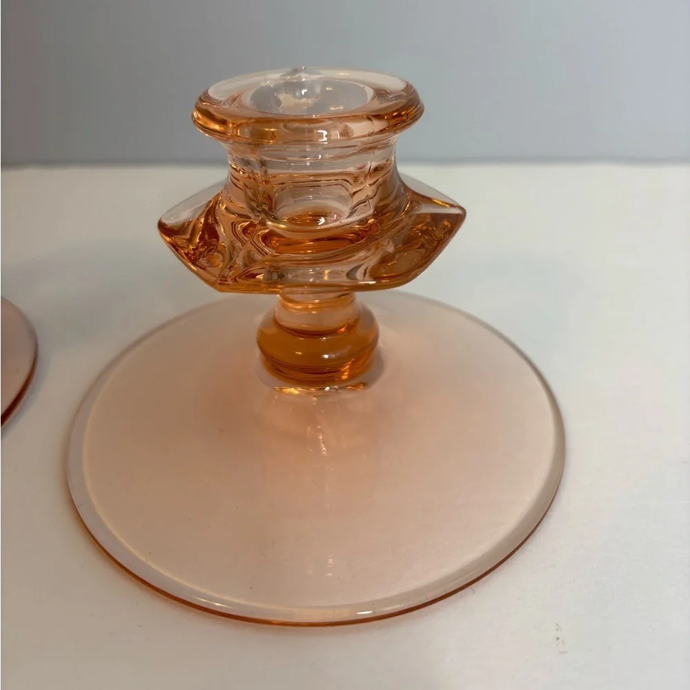 CANDLESTICKS PINK DEPRESSION GLASS
